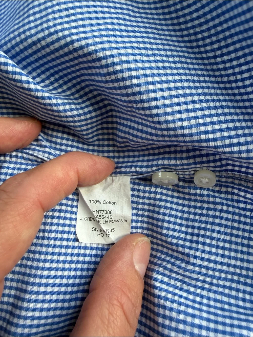 J.Crew Haberdashery 80s 2 ply Blue Gingham Dress Shirt Small 14-14½